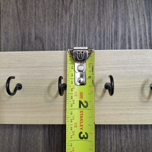 Handmade 10 inch Wall Mount 5 Hook Key/Hat Rack Brown Solid Wood Black Hooks - Picture 6 of 9
